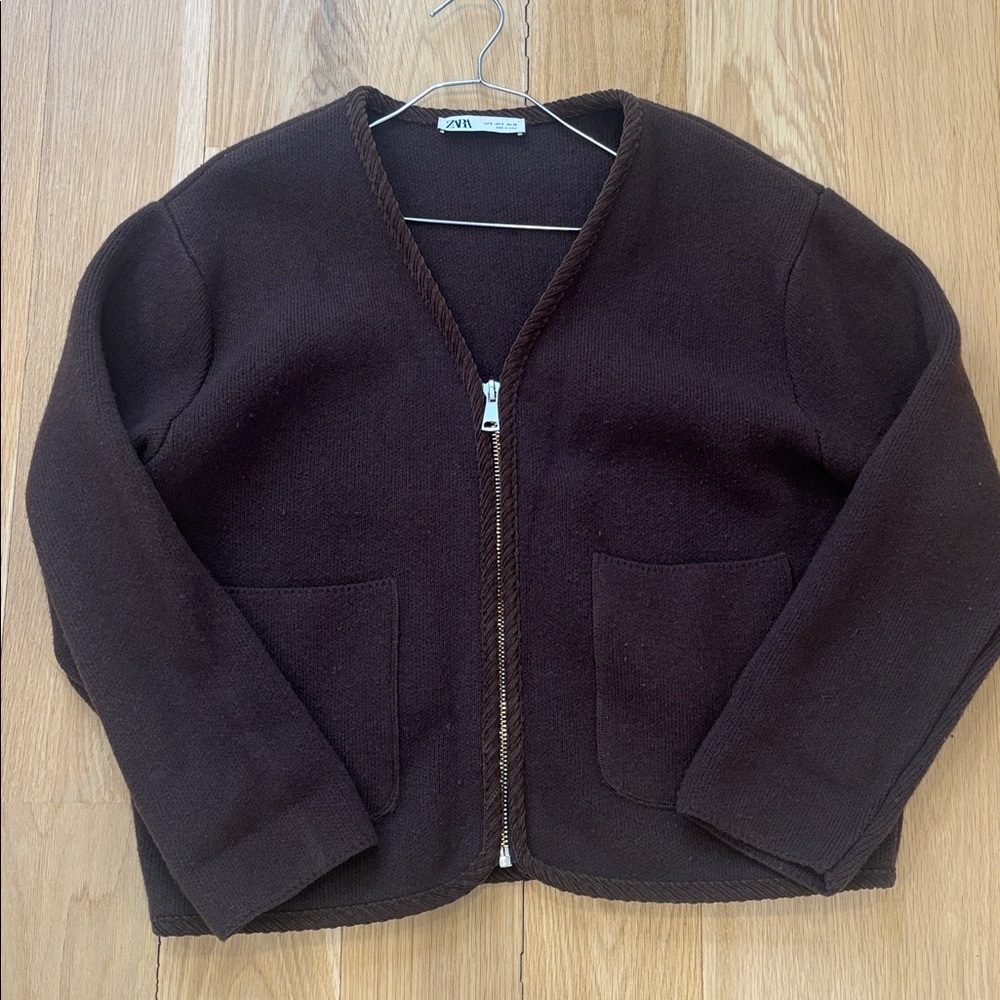 Zara Wool Brown Cardigan with Pockets